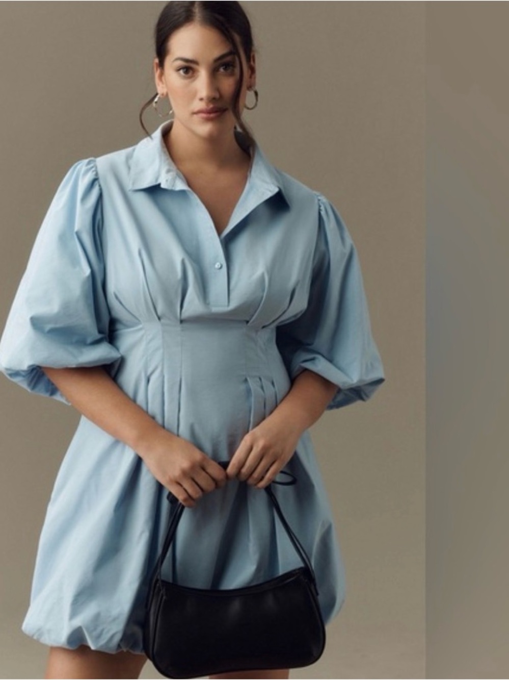 Mauve Light Blue Puff-Sleeve Mini Dress